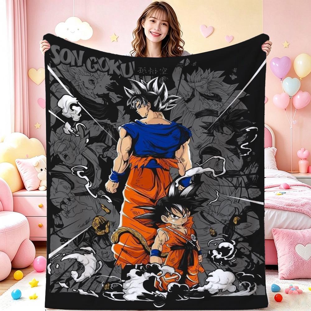 Goku'S Evolution Theme Anime Flannel Blanket Thick Warm Fleece Blanket For Bedroom Sofa Nap Home Party Decor New Year Gift
