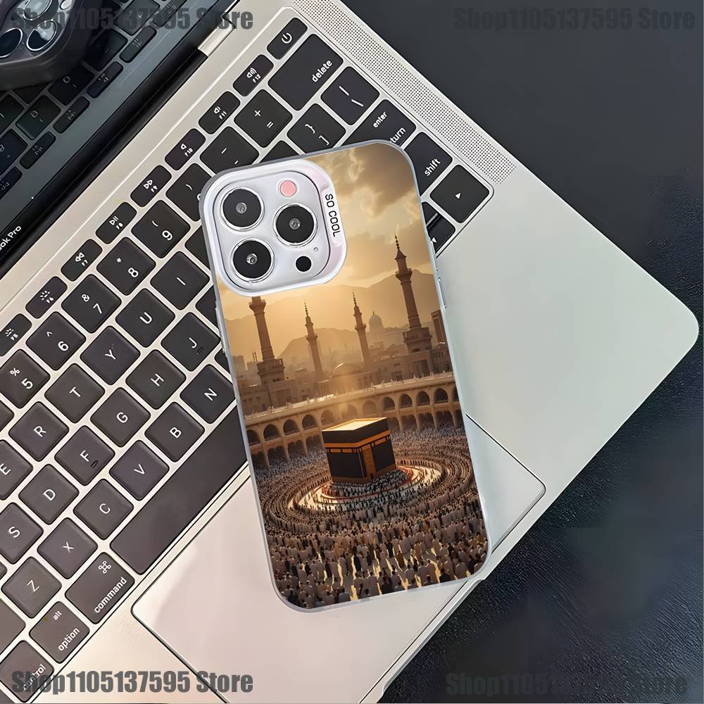 Moslimský a Kaaba Pouzdro na telefon Pro iPhone 17,16,15,14,13,12,11,Pro,XS,Max,Plus,Mini,SE4,E Bílé Matné Nárazuvzdorné Kryt