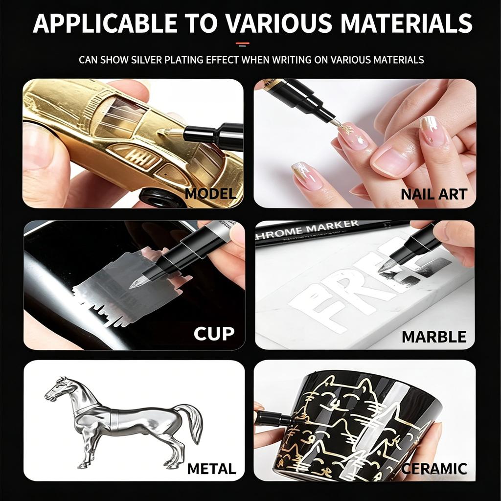 Chrome Marker Pen Mirror Effect Liquid Chrome Paint Pen High Gloss Metallic Marker For Model Car Repair Diy Graffiti Art Suppli