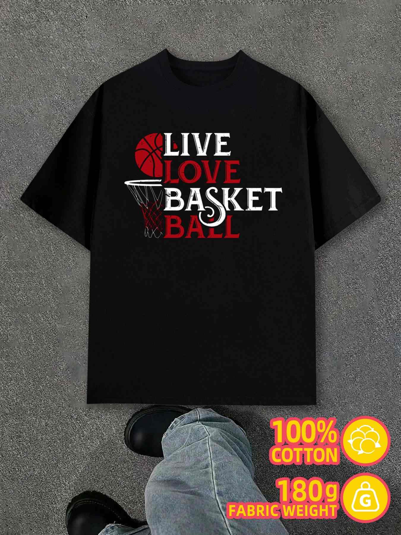 T-Shirt Y2K 100 Live Love Basketball Black L