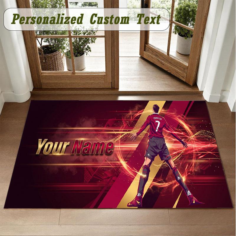 Crystal Velvet Square Rug Custom NameCristiano Ronaldo Pattern Non Slip Home Floor Decor Rug