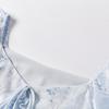 Xiangying Women's French Style Blue Tie-dye Floral Puff Sleeve Midi Dress