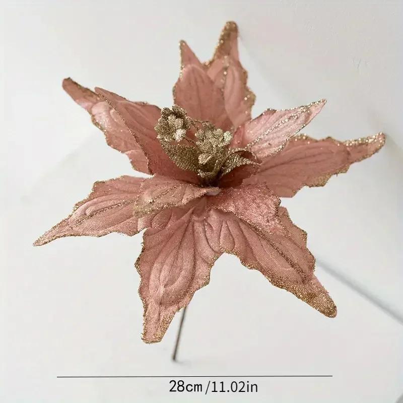 2025 Christmas High-end Flannelette Simulation Flower 28cm Golden Champagne Christmas Tree Decoration Flower Arrangement