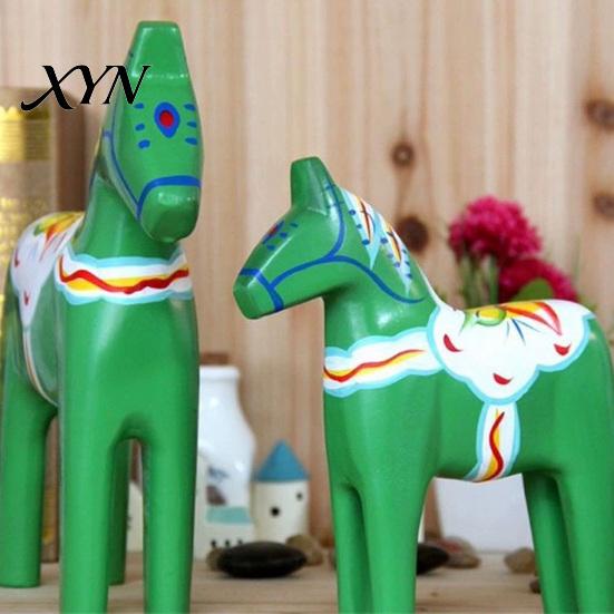 Nordic Home Decor Horse Hand Painted Dala Trojan Figurine, Solid Wood Traditional Swedish Statue, Rustic Decorative Tabletop Ornament for Farmhouse