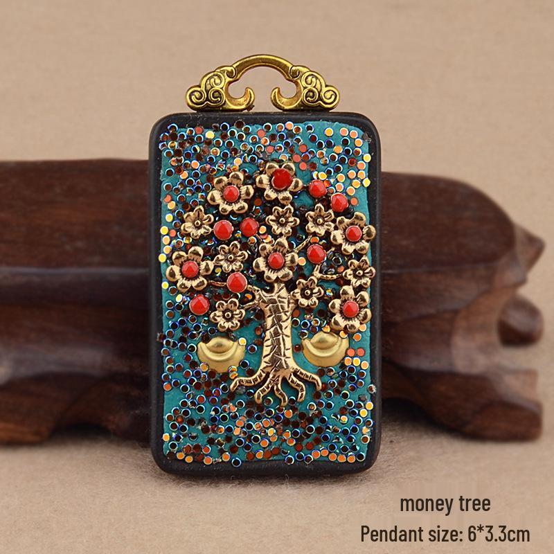 Ebony Tangka Necklace with Ethnic Na Fu Pendant - Buddha Amulet for Men & Women