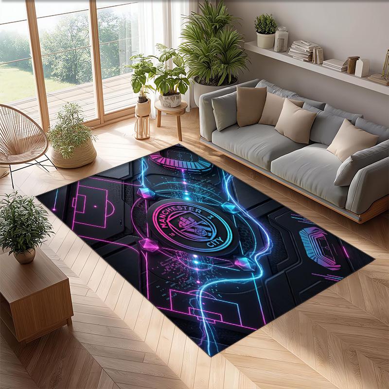 Manchester City Printed Flannel Area Rug Non Slip Soft Polyester Floor Carpet Indoor Decor Mat for Bedroom Living Room Sofa