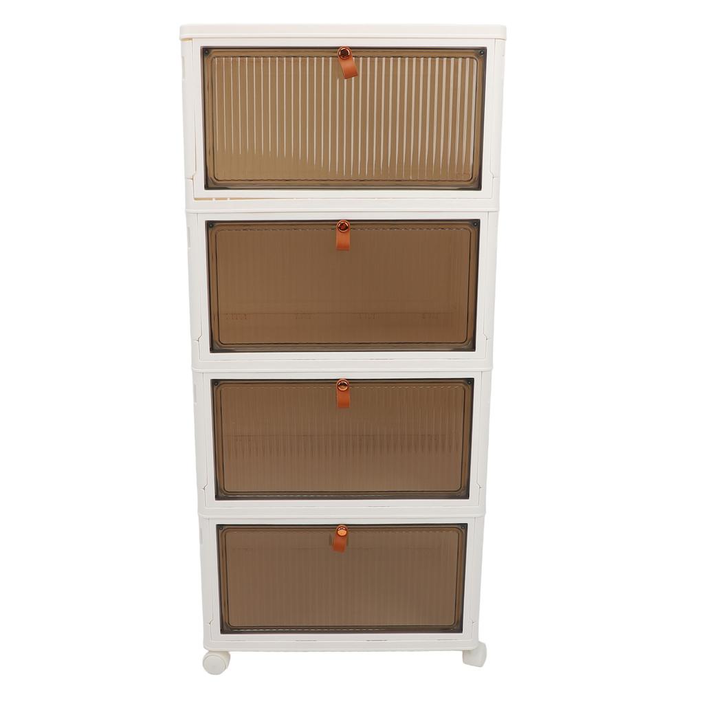 Folding Shoes Storage Box 4 Layers Transparent Large Capacity Foldable Shoe Rack Organizer with Whee