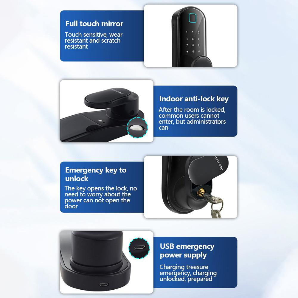 Intelligentes Türschloss Keyless Entry Türschloss Griff mit 2 Karten und 2 Schlüsseln Biometrisches Türschloss App