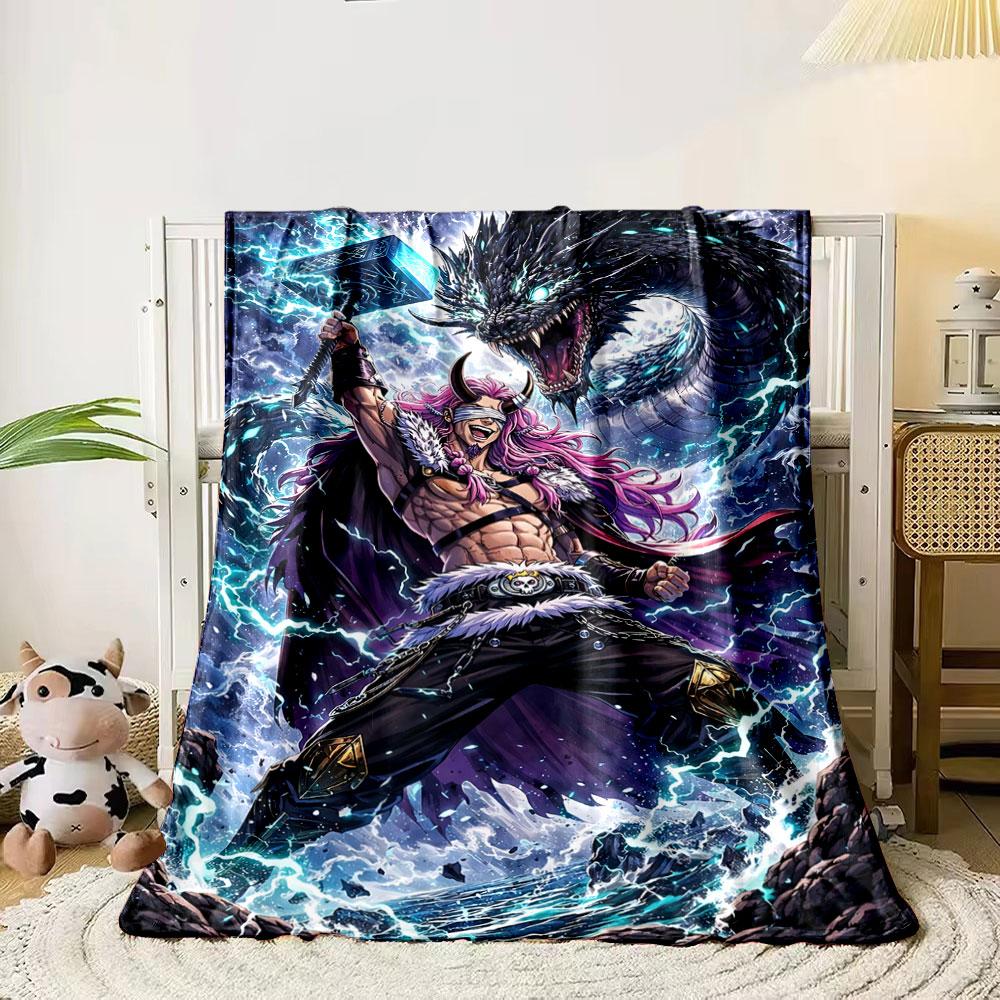 

A warrior wielding a glowing hammer faces a fierce, electrified serpent. for all seasons blanket lunch break throw gift 80cm x 120cm