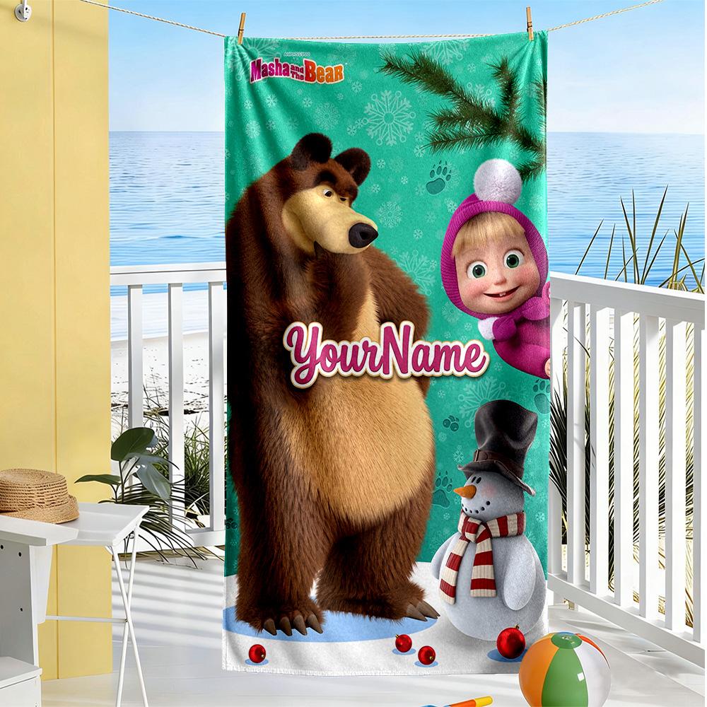 Masha Bear Customized Name Beach Towel Super Soft Microfiber Quickdry Fabric Perfect for Traveling Yoga Camping and Swimming