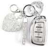 Key Fob Cover with Diamond Keychain Car Key Holder Case Compatible with Smart Remote Key Protector for Women, 4 Buttons (Silver-Heart)