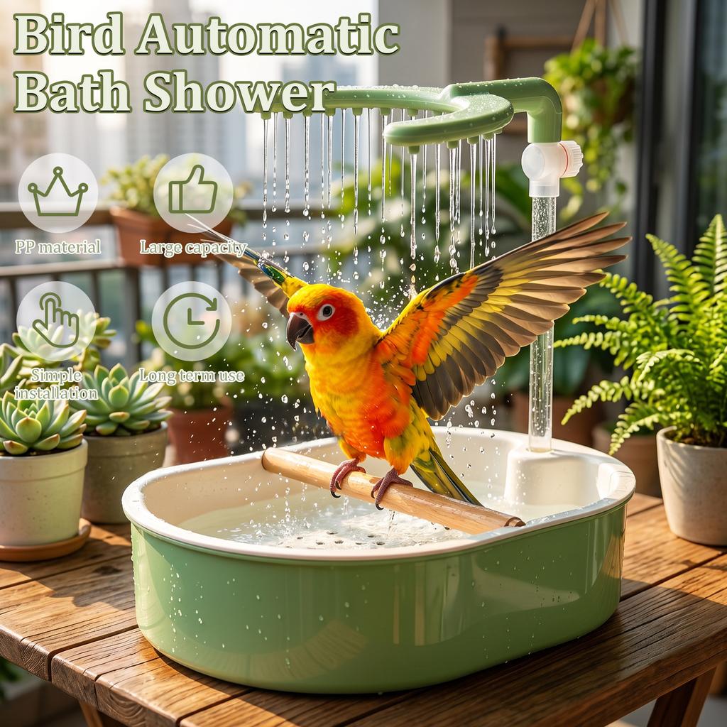 Automatic Parrot Bathtub Adjustable Water Flow Electric Bird Shower Bath with Wooden Stand Rod Bird Cage Accessory Pet Supplies