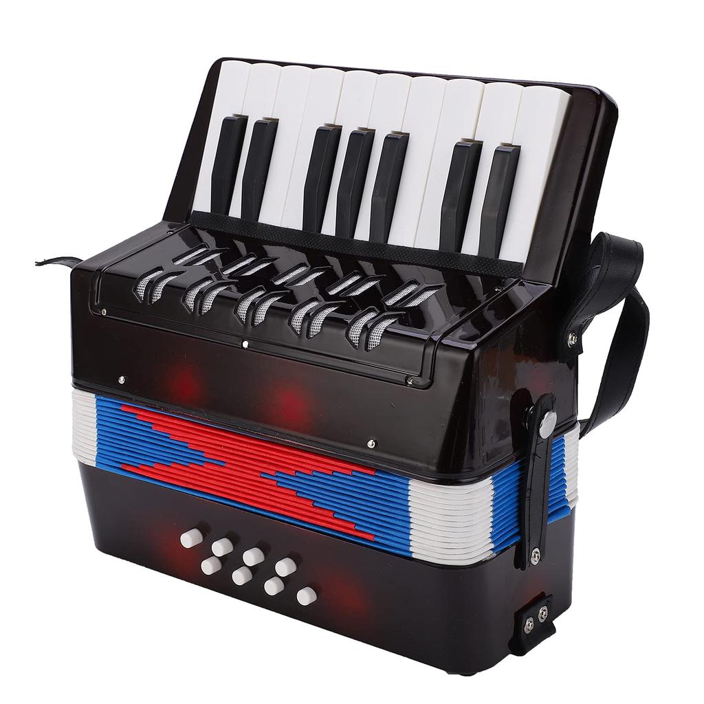 Toy Mini Accordion for and Beginners At Home with Strap Accordion, 17-Key, 8-Bass Accordion, Piano, Music, Playing, Practice, Easy-to-Use (Black)