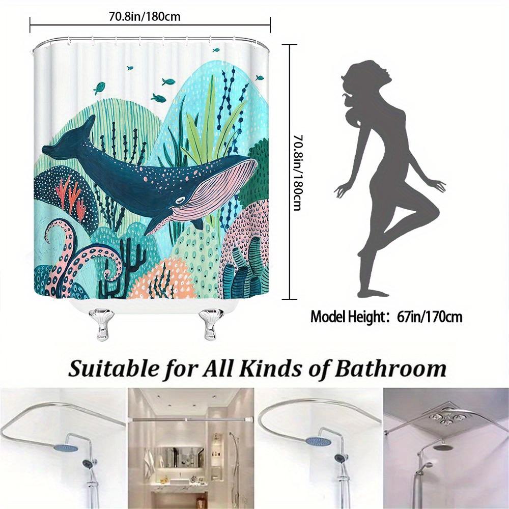 Ocean Whale With Underwater Scene Shower Curtain Fun Coral Algae Design, 12 Hooks, Home Spa Layout Home Accessories,
