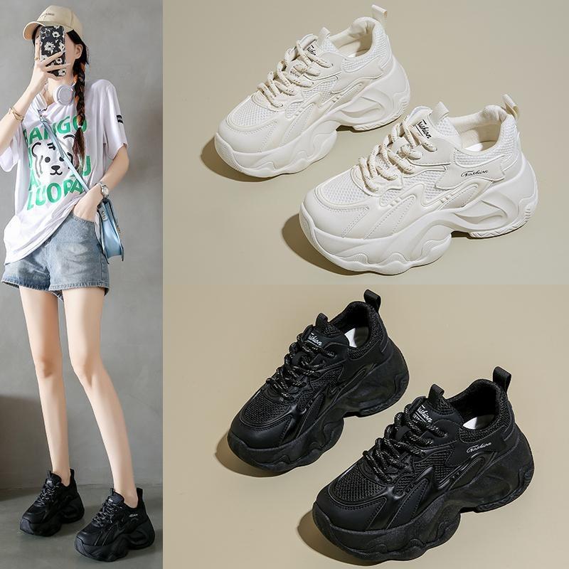 Spring women's shoes new small inner height increase casual dad shoes little white shoes wedge heel muffin platform mesh shoes