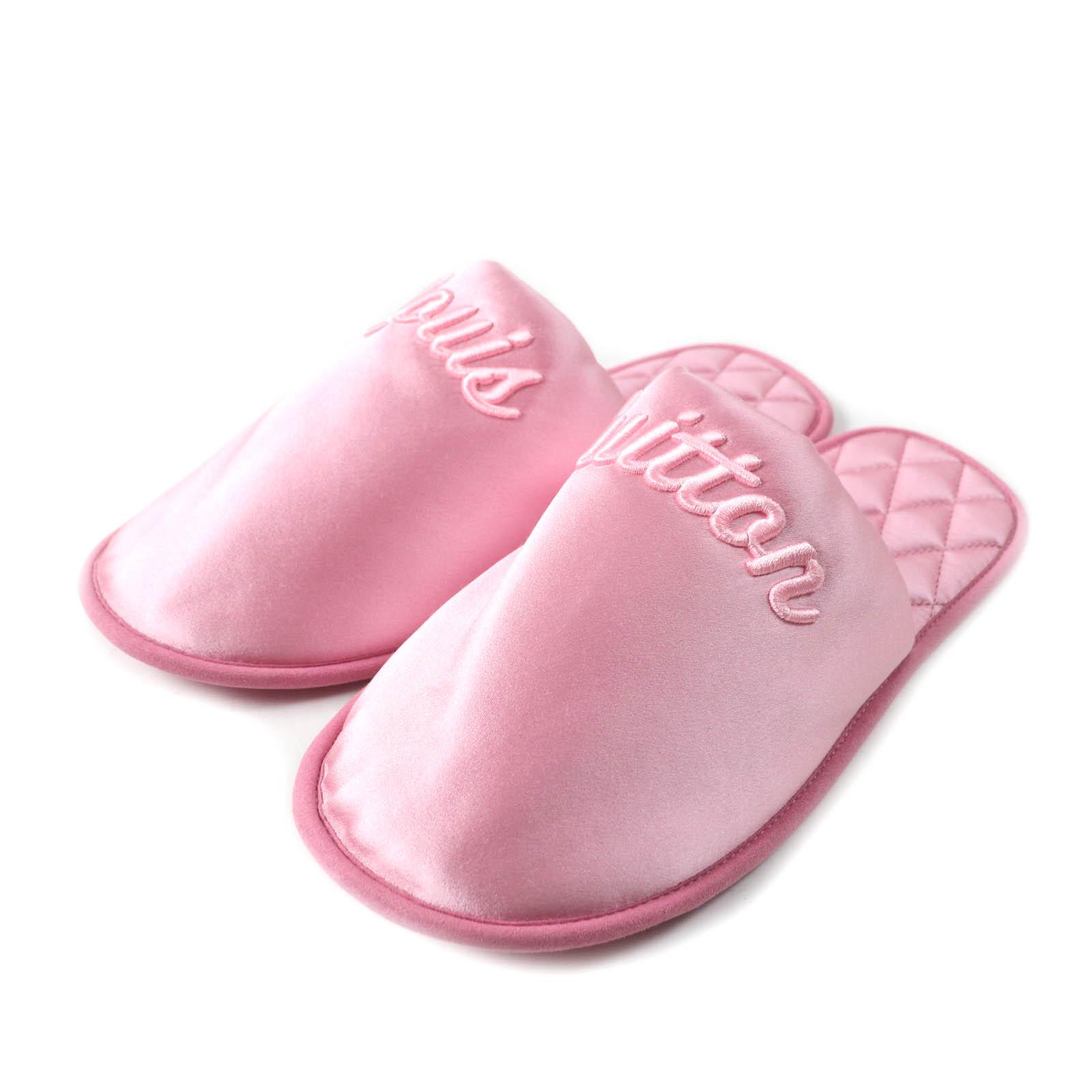 Excellent LOUIS VUITTON Other shoes Embroidered logo satin slippers pink Satin Women Used