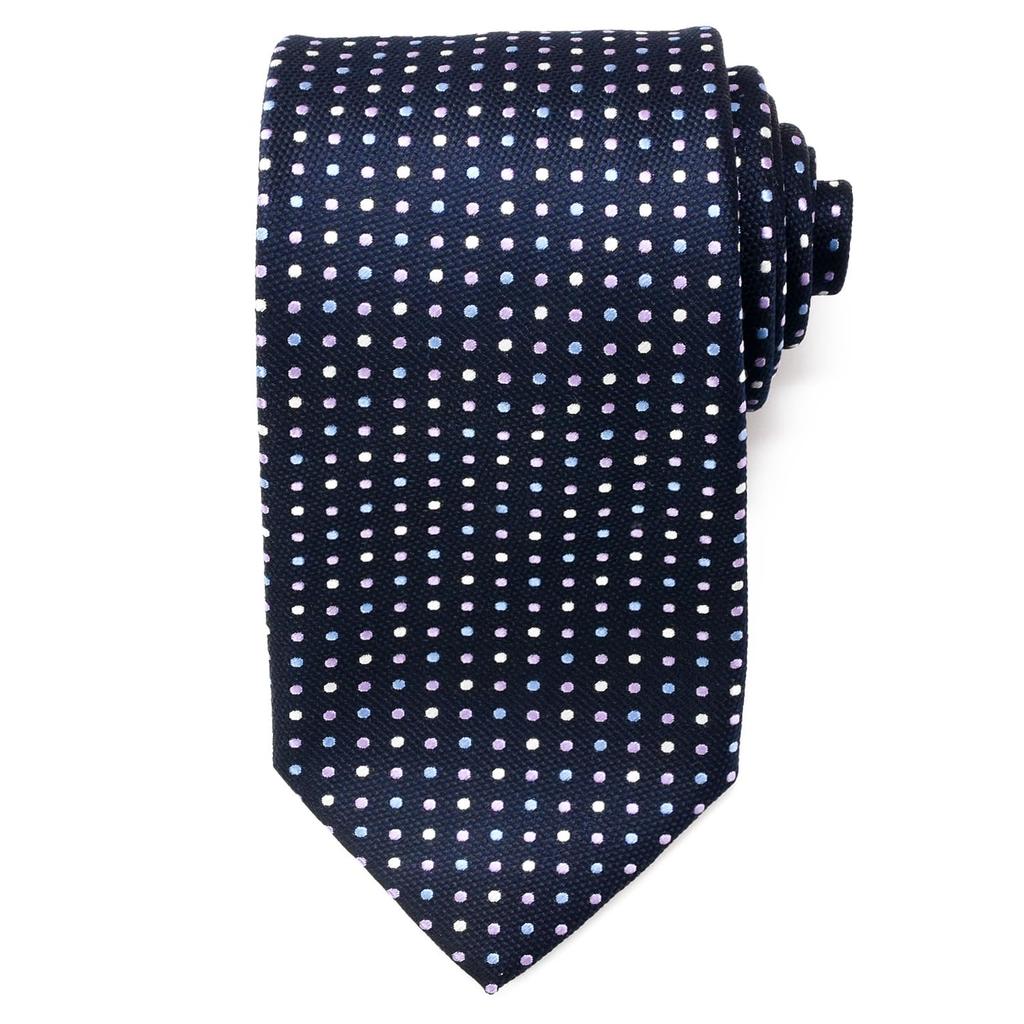 [Michiko London] Brand Necktie, Made in Japan, Nishijin-ori Silk, 100% Jacquard Weave, Dot Pattern (Pattern D: Navy)