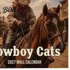 Vintage Style Cat Illustration 12 Calendar 12-Month Cowboy Wall Art 2027 Western Kitten Month Schedule