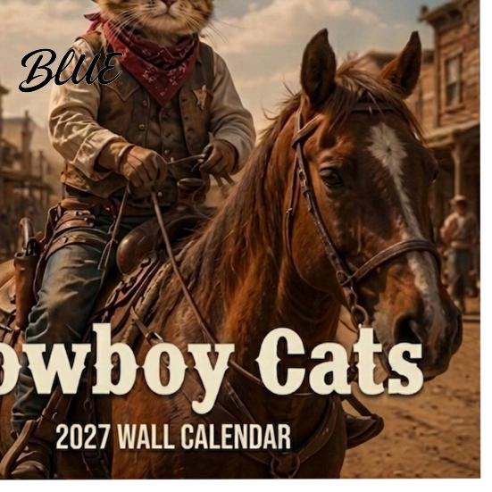 Vintage Style Cat Illustration 12 Calendar 12-Month Cowboy Wall Art 2027 Western Kitten Month Schedule
