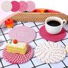 Pink Woven Coasters, 4.13in/10.5cm Round Pink Coaster for Desk Cute Coasters Set of 4 for Kitchen Dining Coffee Table Desk Accessories Aesthetic