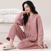 Pajamas Women'S Autumn And Winter Thickened Pure Cotton Long-Sleeved Sandwich Air Cotton Large-Size Warm Loungewear Set