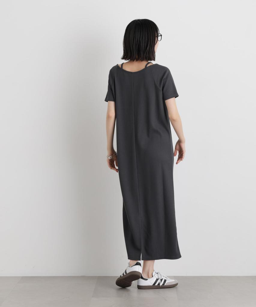 Neck Ribbed Cut Dress for Size 023 [Nano Universe] Layered-Like Women, F, Charcoal, 673-6119323