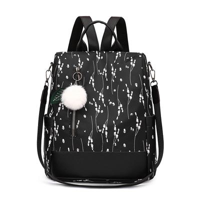 New Priniting Floral Backpack For Women Fashion Hairball Rucksack Large Capacity Student Bookbags Casual Travel Bag