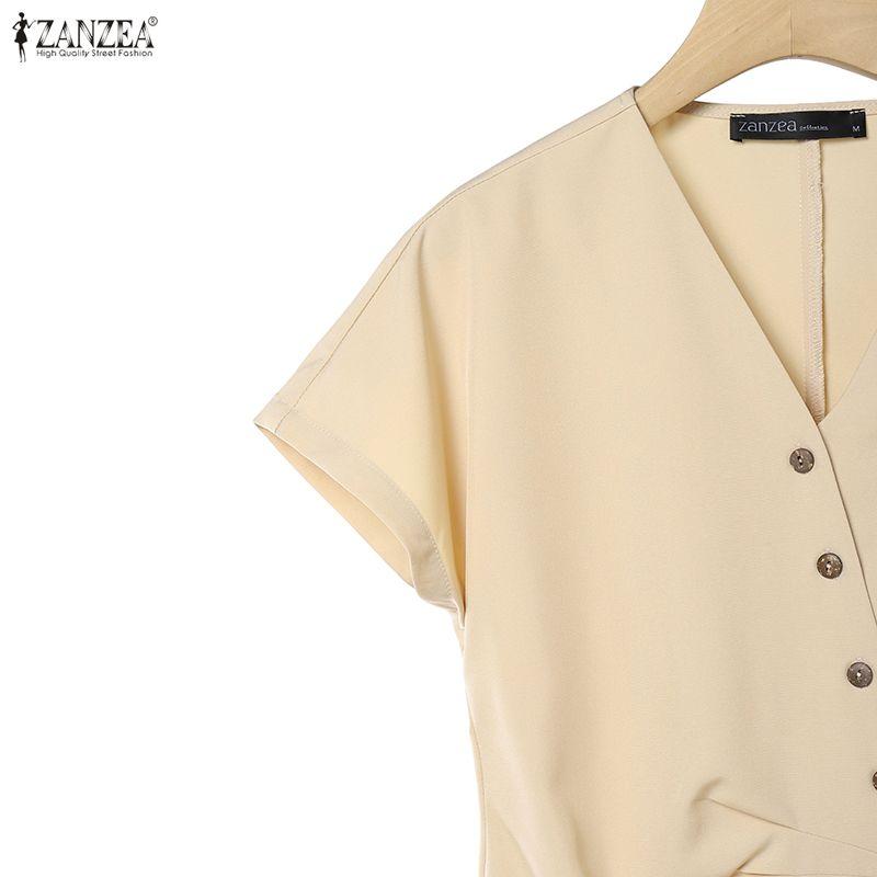 ZANZEA Women Short Sleeve Blouse and Long Pants Casual Two Piece Suit Sets