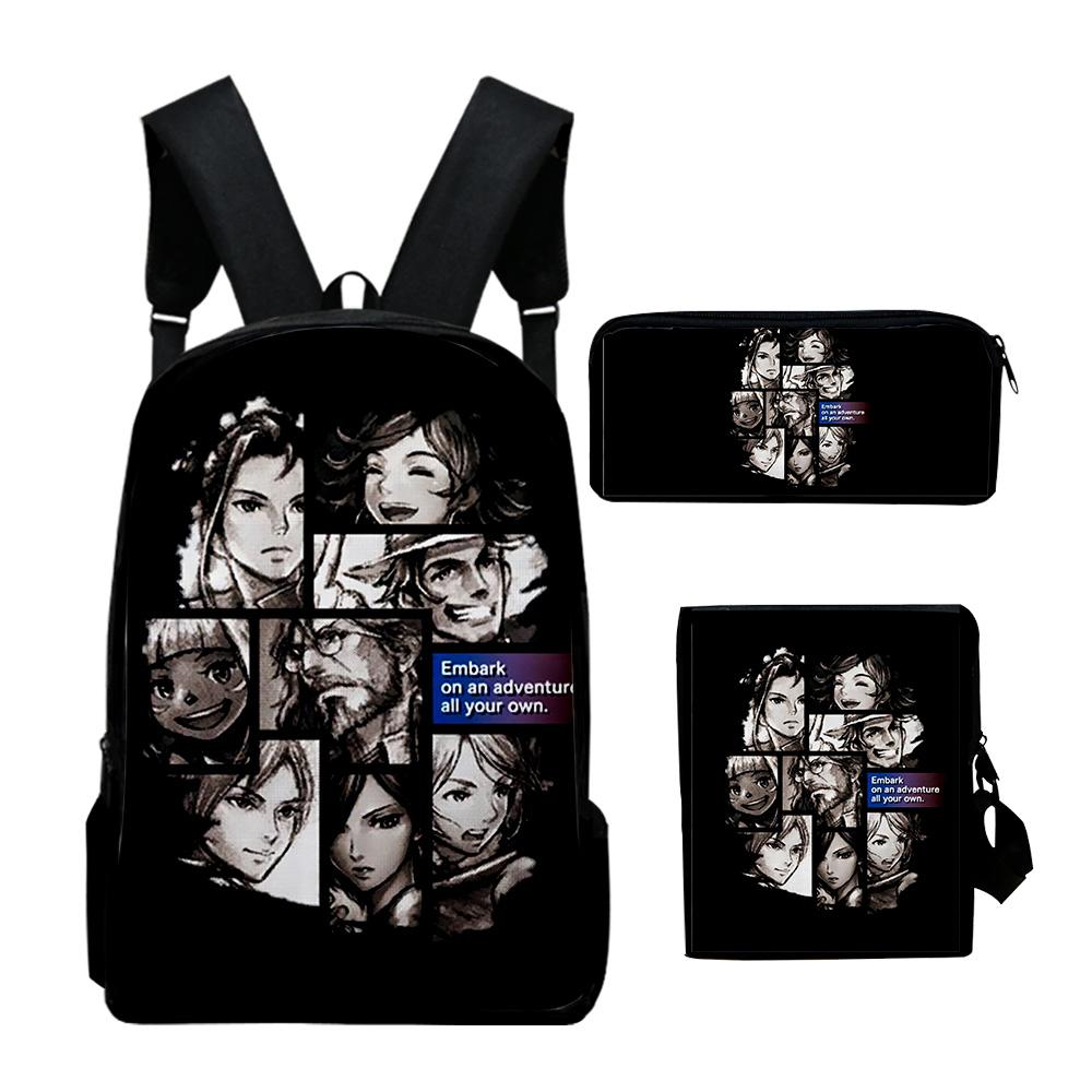 Classic Octopath Traveler Game 3D Print 3pcs/Set pupil School Bags Laptop Daypack Backpack Inclined shoulder bag Pencil Case