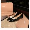 Sheepskin Version~ French Gentle Shoes Small Gold Buckle One Word with Pointed Head Flat Shoes Mary Jane Shoes Women's Single Shoes