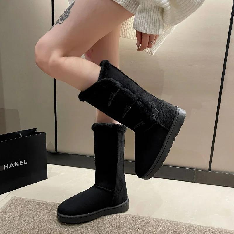 Woman Shoes Classic Ladies Inter Snow Boots Warm Leather Fur Plus Velvet Knee High Boots Winter Ankle Sneaker Botas Mujer