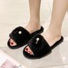 Fashion Luxury Pearl Hairball Cotton Slides Women 2025 Winter Warm Short Plush Soft Sole Slippers Fashion Faux Fur Outdoor Slippers