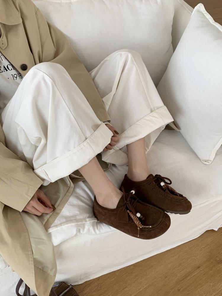 

Korean version of retro thick-soled matte round head strap beaded tassel fashionable versatile ugly cute bag head Birkenstocks 38 кавовий