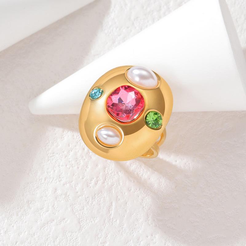 18K Gold Geometric Oval Zircon Open Ring - European & American Retro Style