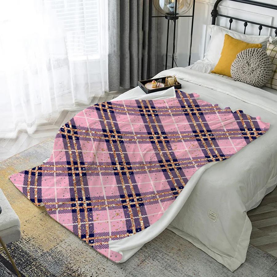 Pink Plaid Pattern Blanket Microfiber Flannel Cover Blanket Bedroom Living Room Sofa Soft And Comfortable Home Decoration