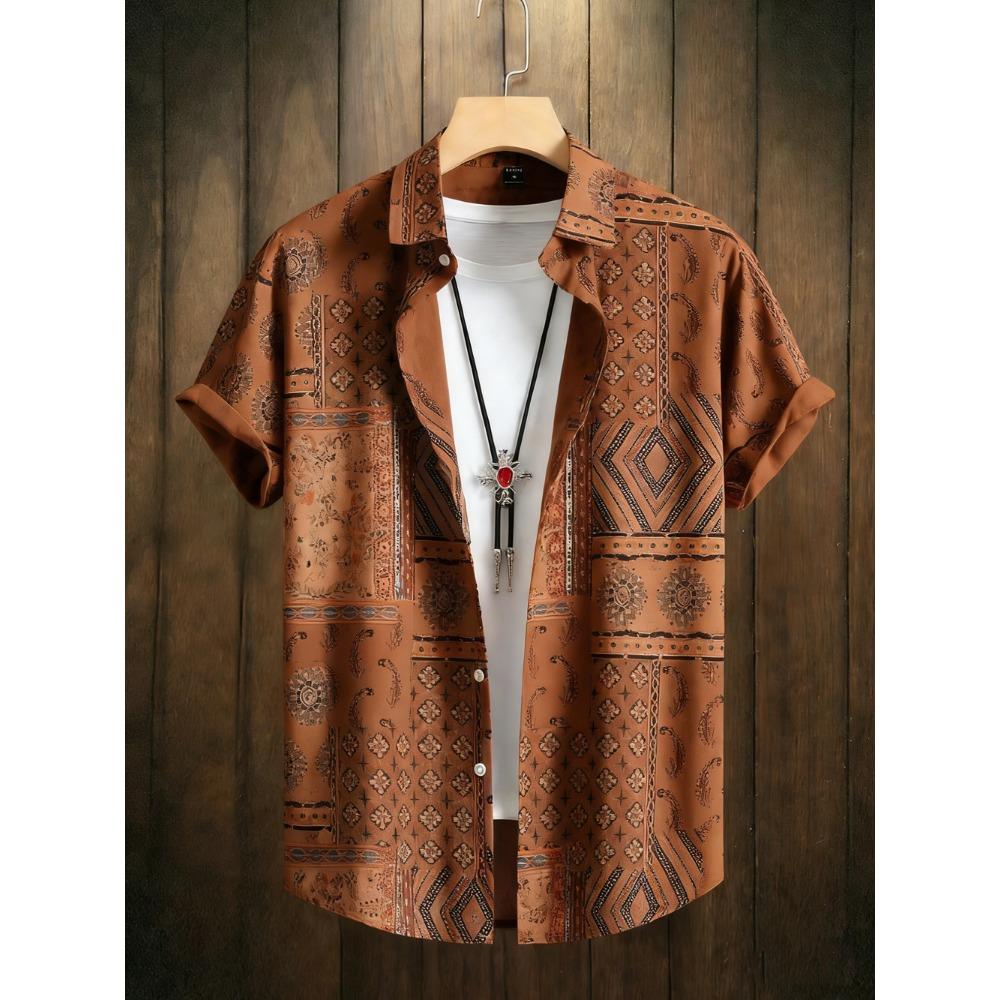 2026 Men's Summer Fashion Printed Short-Sleeve Shirt, Retro Trendy Lapel Shirt for Men, Hawaiian Beach Casual Top