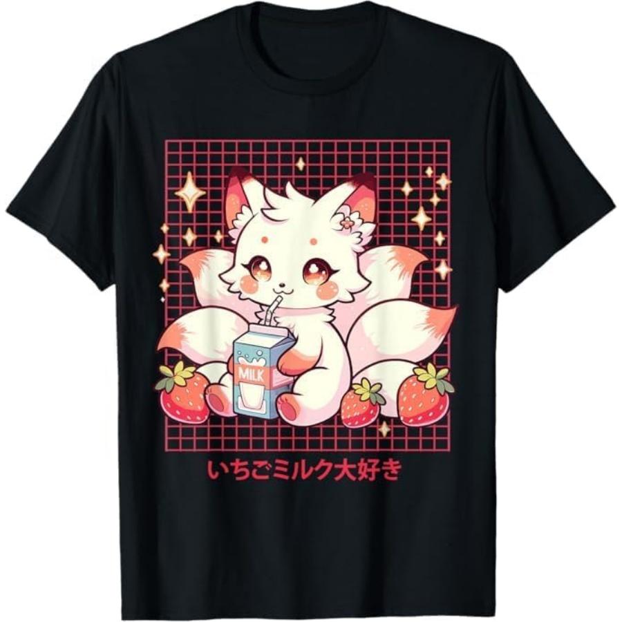 Милая Лиса Кицунэ Японское Аниме Лиса Каваи Клубничное Молоко Футболка Мали Мужская Женская Майка Свитшот Худи Лонгслив 11 S