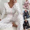 Women's European & American Style Printed Pajama Set: Long Sleeve Top & Long Pants, Casual Home Wear, Wearable Outdoors.