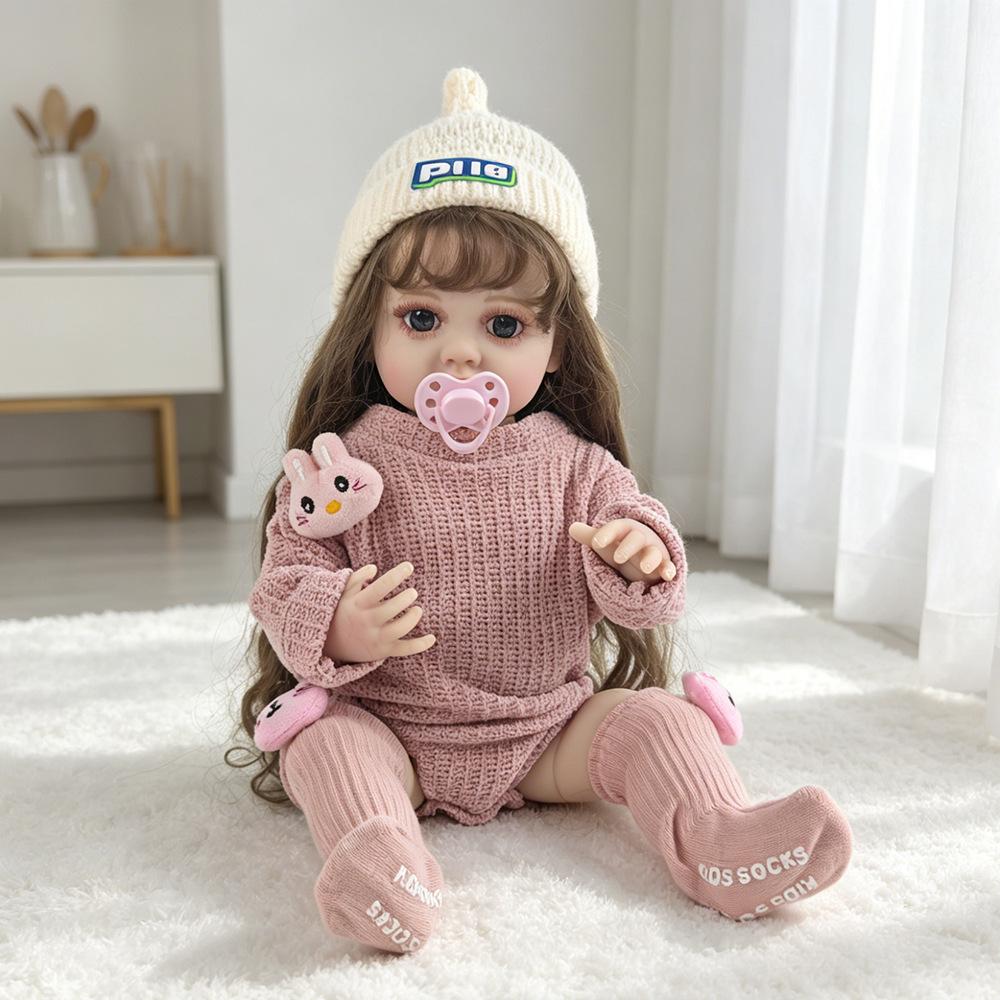 55cm Curly-Haired Silicone Reborn Doll - Washable & Cute Companion for Kids With Clothes
