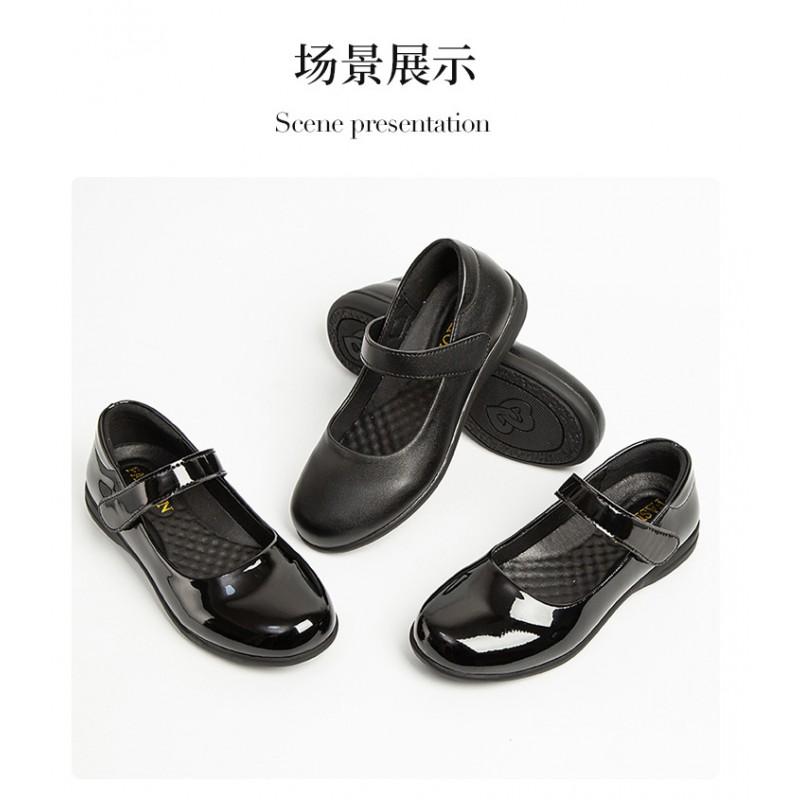 Girls Black Patent Leather School Shoes Formal Occasions Magic Tape TPR Sole Ages 4-16
