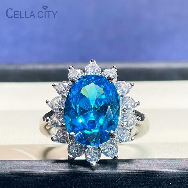 

Кольцо Cellacity из стерлингового серебра 925 пробы 100% с бразильским турмалином Параиба, 10*14 мм, женские серебряные ювелирные изделия 10