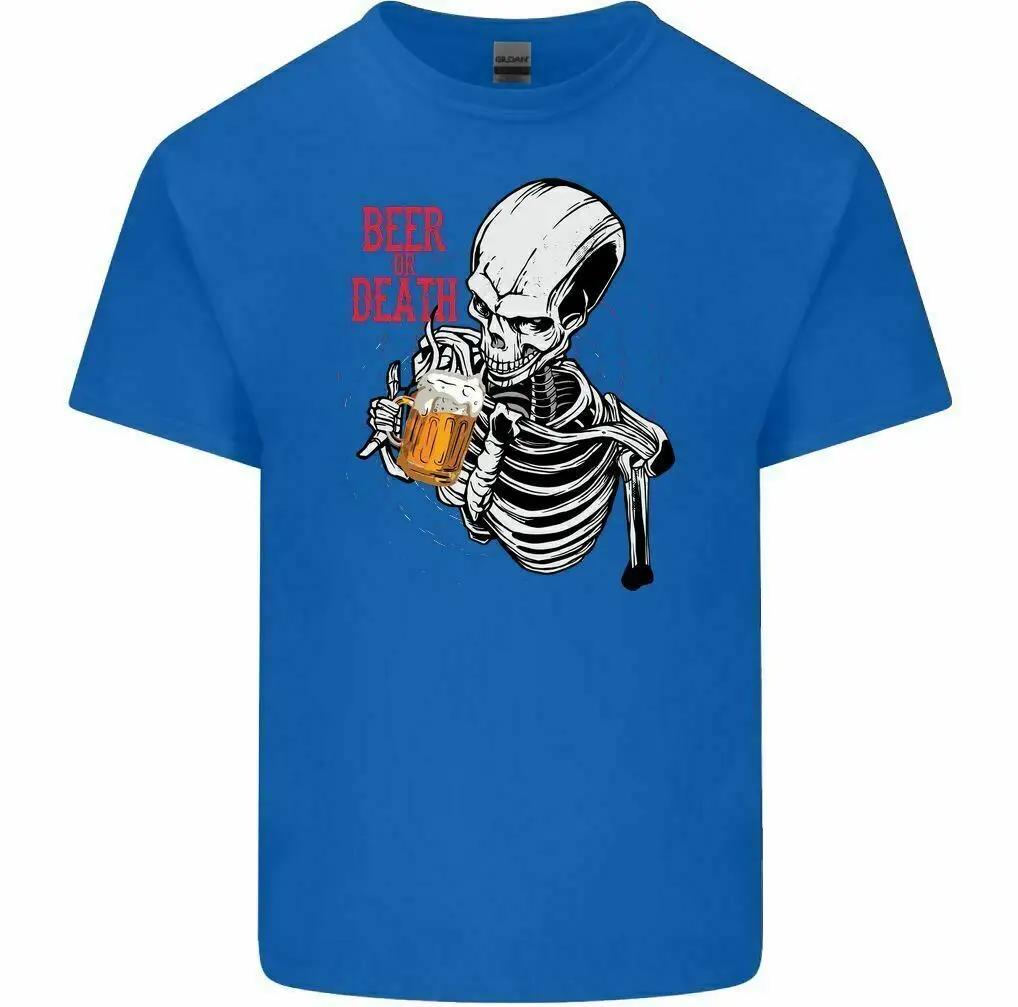 Beer or Death Funny Alcohol Skull Skeleton Halloween T Shirt New 100 Cotton Short Sleeve ONeck Tshirt Casual Mens Top