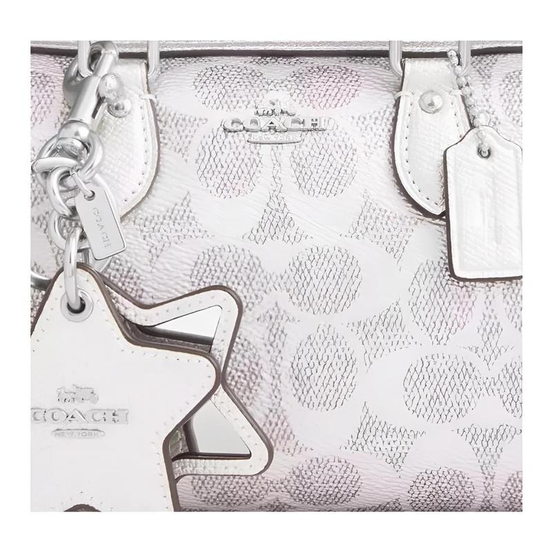 COACH Rowan18 square mirror bag star charm coated canvas and leather hand-held crossbody bag small size women's silver