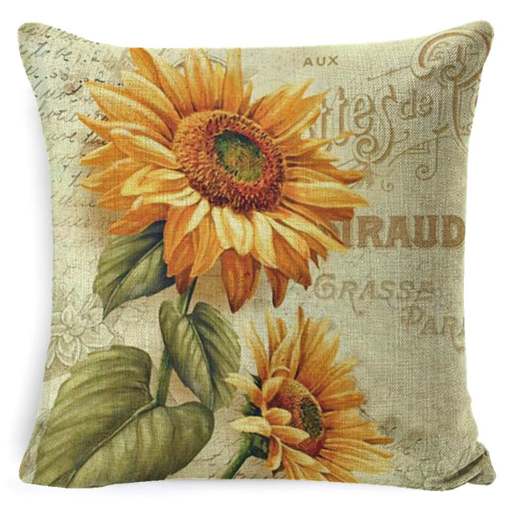 Harvest Thanksgiving Sunflower Pillow Cover Sofa Waist Support Cushion Pillow Plant Car Back Cushion Linen Material
