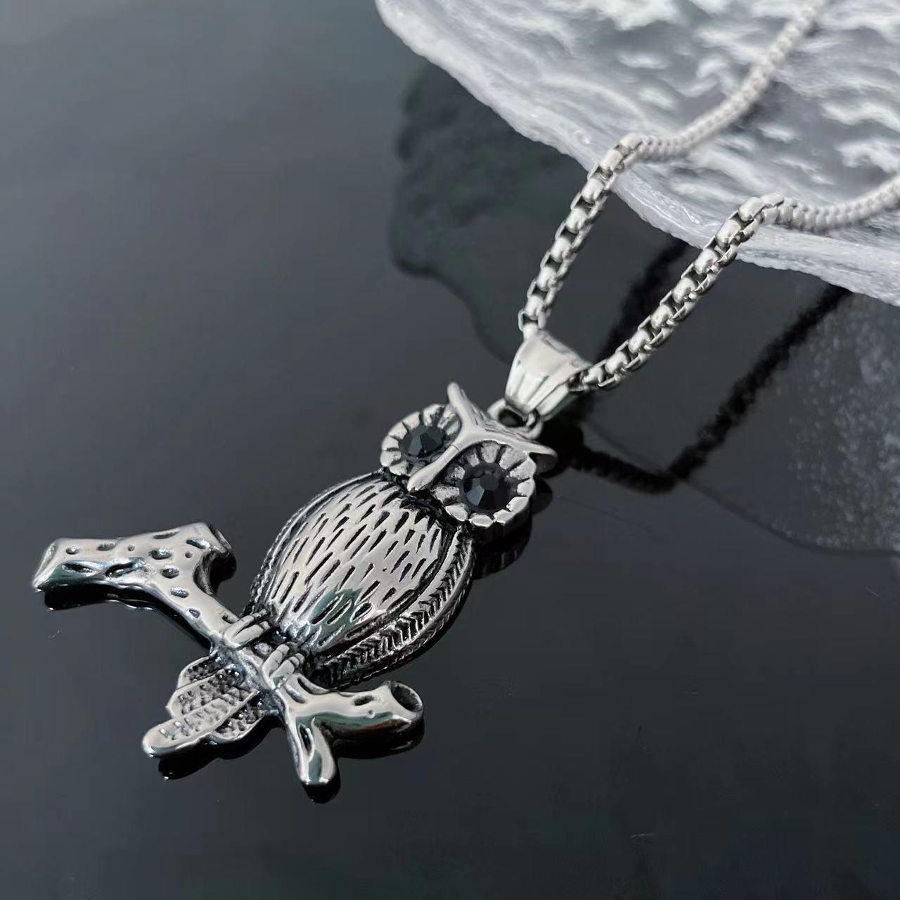 Retro Animal Owl Pendant Necklace - Stainless Steel Hip Hop Jewelry