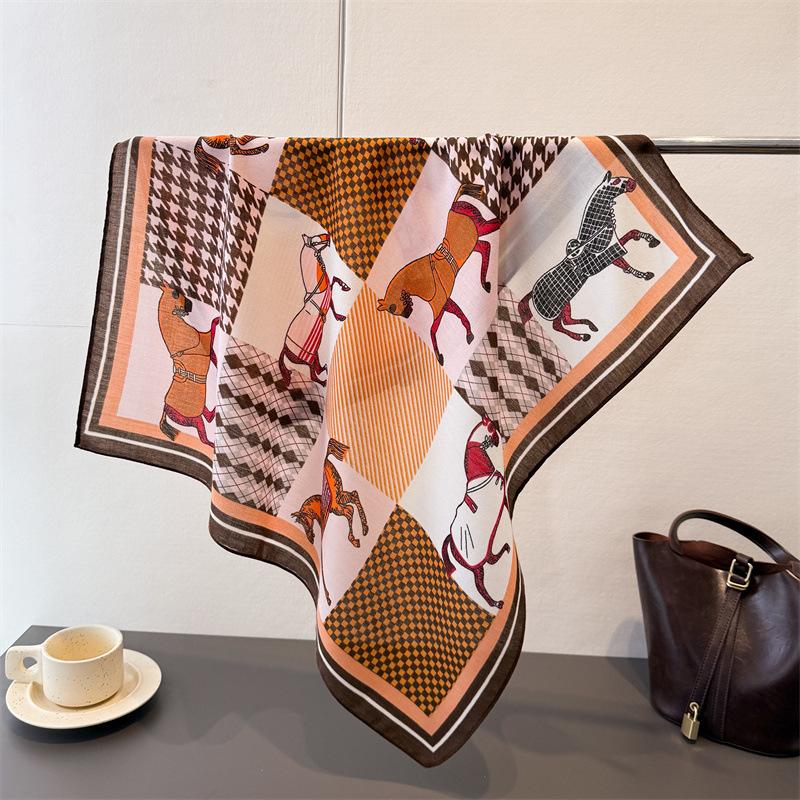 Polka Dot Style Herringbone Pattern Cotton And Linen Small Square Scarf Silk Scarf Imitation Velvet Headscarf Shawl Sun Protection Scarf Women'S Scarf