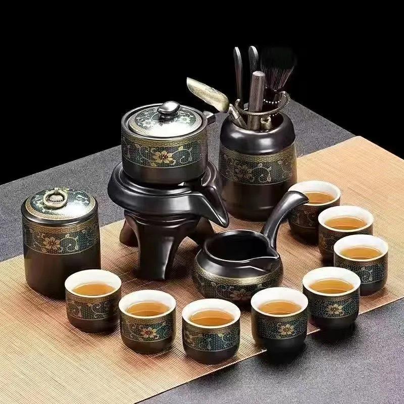 Automatic Ceramic Kung Fu Tea Set for Home: Teapot, Cups, Canister, Tray