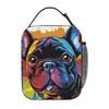 Bunte Niedliche Graffiti Bulldogge Lächeln Aufdruck Isolierte Lunchtasche für Damen Kinder Tragbare Lebensmittelboxen Thermische Lunchbox Tragetasche