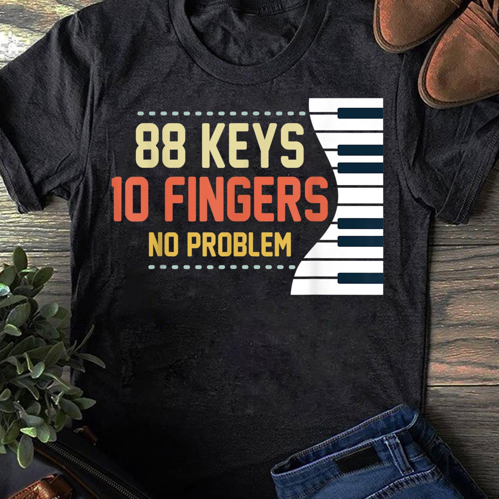 Funny Piano Keys Women T Shirt Musician Cotton Tops S чёрный