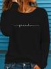 Women's Long Sleeves T-Shirts Casual Loose Black and White Lines Pattern Round Neck Short Sleeved T-Shirt Fall Female Clothing